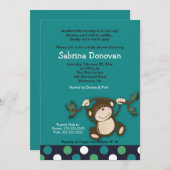 MONKEY PLAY 5x7 BLUE BOY BABY SHOWER Kaart (Voorkant / Achterkant)