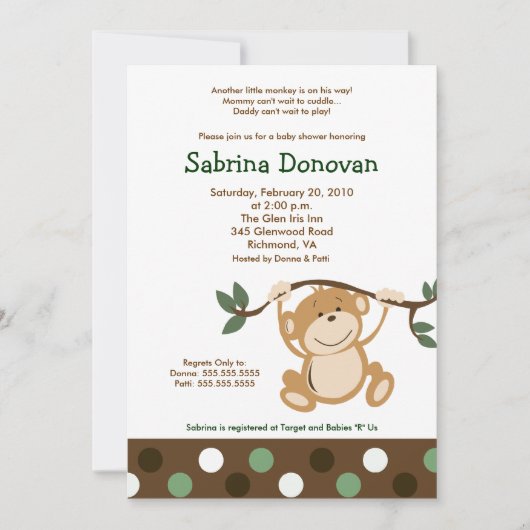 MONKEY PLAY 5x7 Bruin/Groen Baby shower Kaart (Voorkant)