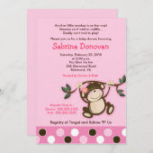 MONKEY PLAY 5x7 PINK GIRL BABY SHOWER Kaart (Voorkant / Achterkant)