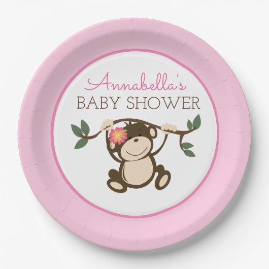 Monkey Play Girl Baby shower Bord (Voorkant)