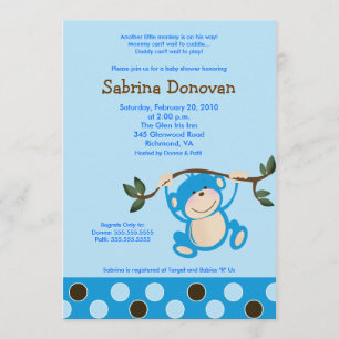 Monkey Play in Blue Boy baby shower 5 x7 Kaart