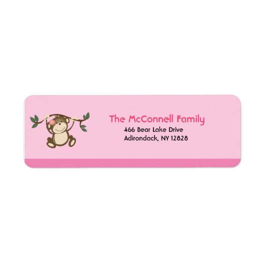 Monkey Play Roze AFDRUKBARE ADRESETIKETTEN Etiket (Voorkant)