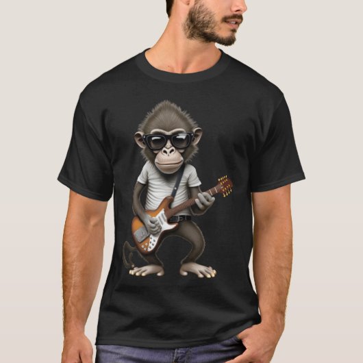 Monkey Playing Electric Guitar Animal Monkey Gui T-shirt (Voorkant)