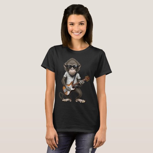 Monkey Playing Electric Guitar Animal Monkey Gui T-shirt (Voorkant volledig)
