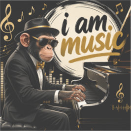 Monkey Playing Piano Music Poster – I Am Music Sticker