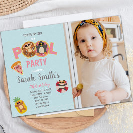 Monkey Pool Birthday Invitations met foto Kaart