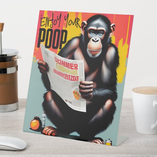 Monkey Pooping, Hilarische Poop Quote Gezegden Hum Reclamebord Met Voetstuk (Insitu)