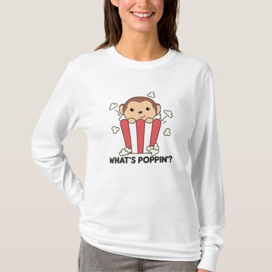 Monkey Popcorn Whats Poppin Funny Pun T-shirt (Voorkant)