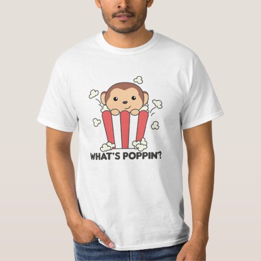Monkey Popcorn Whats Poppin Funny Pun T-shirt (Voorkant)
