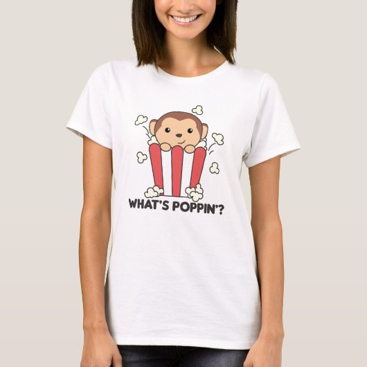 Monkey Popcorn Whats Poppin Funny Pun T-shirt (Voorkant)