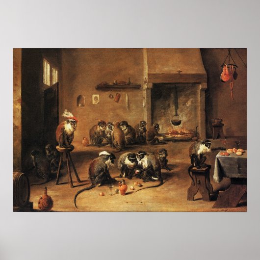 Monkey Poster Print: Apen in de keuken van Teniers (Voorkant)