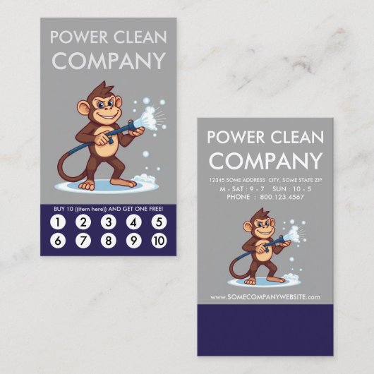 Monkey Power Clean Loyalty Punch Card (Voorkant / Achterkant)