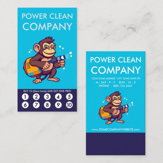 Monkey Power Clean Loyalty Punch Card (Voorkant / Achterkant)