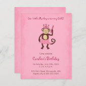 Monkey Princess 1st Birthday Invitation Kaart (Voorkant / Achterkant)