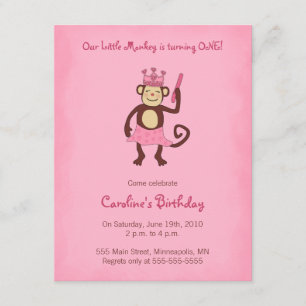 Monkey Princess 1st Birthday Invitation Kaart
