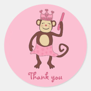 Monkey Princess 1st Birthday Ronde Sticker