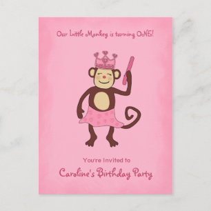 Monkey Princess 1st Birthday Uitnodiging Briefkaart
