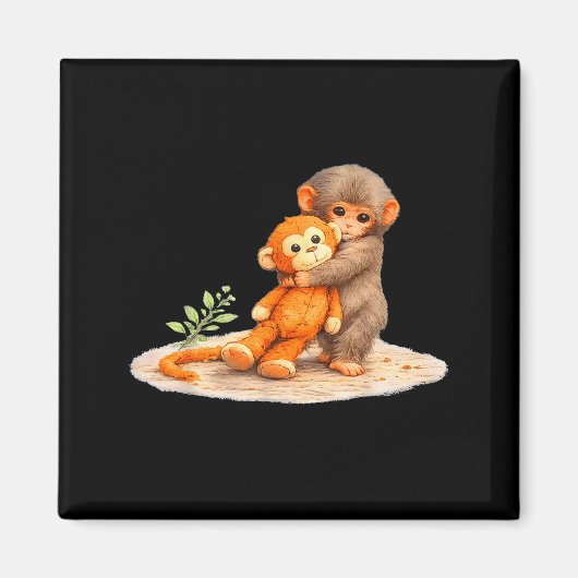 Monkey Punch Baby Aap houdt knuffel Magneet (Voorkant)