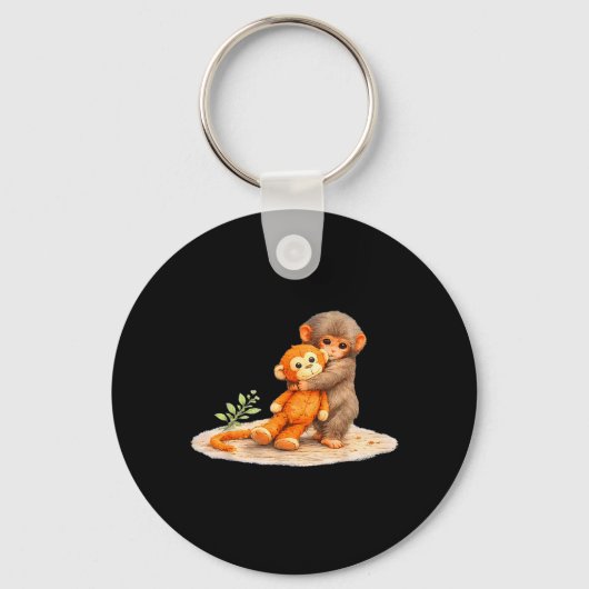 Monkey Punch Baby Aap houdt knuffel Sleutelhanger (Voorkant)