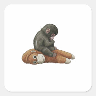 Monkey Punch, Baby Monkey Orangutan Hug  Vierkante Sticker