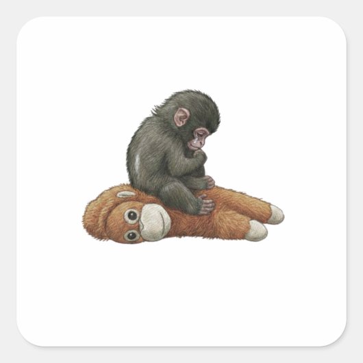 Monkey Punch, Baby Monkey Orangutan Hug  Vierkante Sticker (Voorkant)