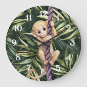 Monkey Purple Rope Green Leaves Grote Klok (Voorkant)