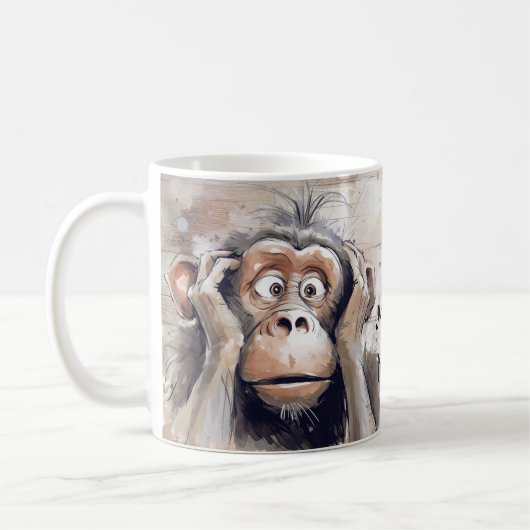 Monkey Quirky Crazy Cartoon Koffiemok (Links)