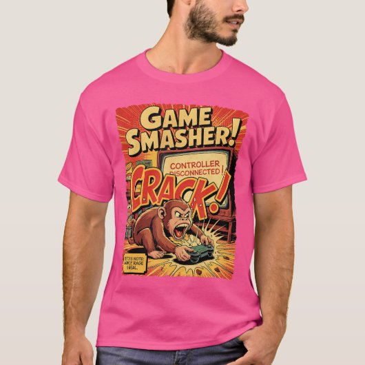 Monkey Rage Gamer Retro Comic Console Funny Video T-shirt (Voorkant)