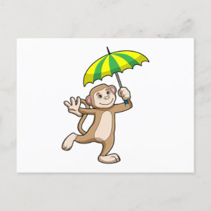 Monkey Rain Umbrella Briefkaart