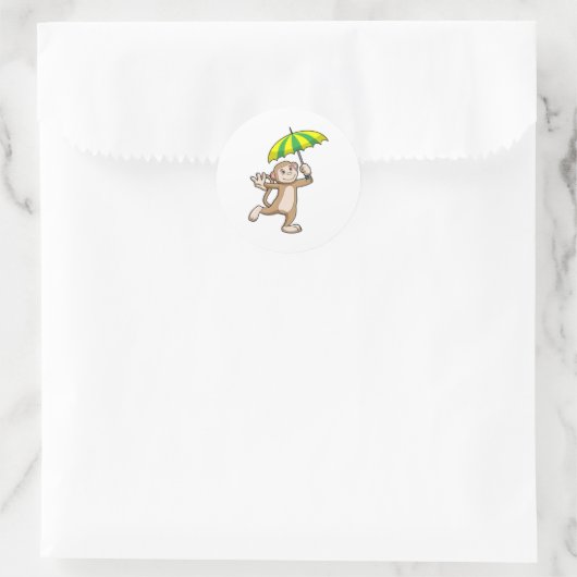 Monkey Rain Umbrella Ronde Sticker (Tas)