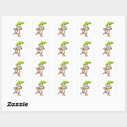 Monkey Rain Umbrella Vierkante Sticker (Vel)