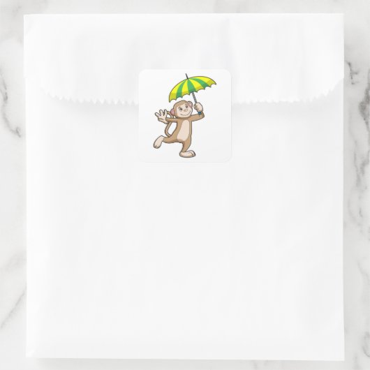 Monkey Rain Umbrella Vierkante Sticker (Tas)