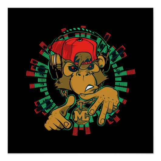 Monkey Rapper Monkey DJ kan worden gebruikt Perfect Poster (Voorkant)