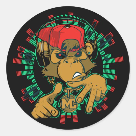 Monkey Rapper Monkey DJ kan worden gebruikt Ronde Sticker (Voorkant)