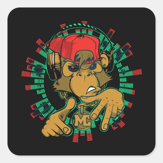 Monkey Rapper Monkey DJ kan worden gebruikt Vierkante Sticker (Voorkant)