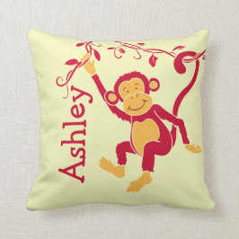 Monkey red yellow gepersonaliseerde naam kinder ku kussen