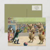 Monkey Ringmaster en Circus Pigs Briefkaart (Voorkant / Achterkant)