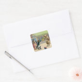 Monkey Ringmaster en Circus Pigs Vierkante Sticker (Envelop)