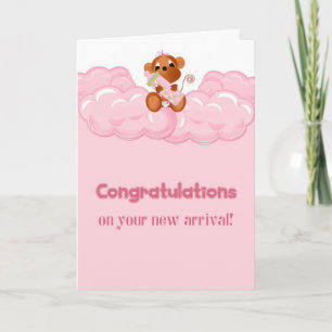 Monkey, Roze, Gefeliciteerd, Baby Girl Card Kaart
