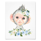 Monkey, Safari, Oerwoud, Blue Flowers, Boy Nursery Foto Afdruk (Voorkant)