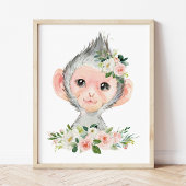 Monkey, Safari, Oerwoud, Roze Bloemen, Meisjessery Poster