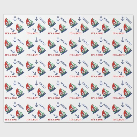 Monkey Sailboat Nautical Baby shower Cadeaupapier (Vlak)