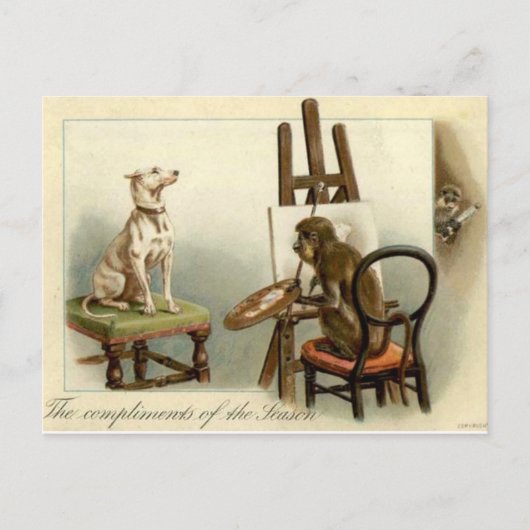 Monkey schildert een Kaart voor hondenkerst (Voorkant)
