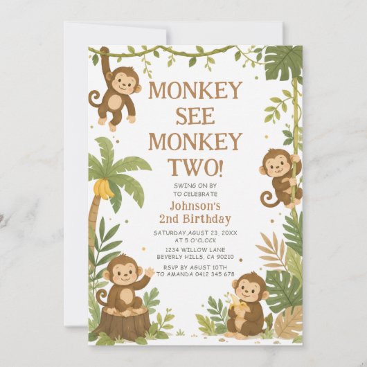 Monkey See Monkey Two Jungle 2de Verjaardag Kaart (Voorkant)