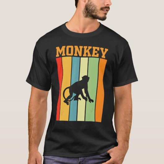 Monkey Shadow Silhouet in retro kleuren T-shirt (Voorkant)
