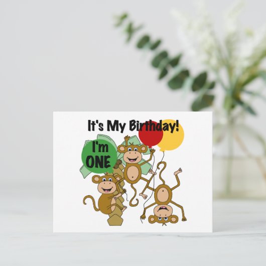 Monkey Shine 1e Verjaardag Tshirts en geschenken Briefkaart (Staand voorkant)