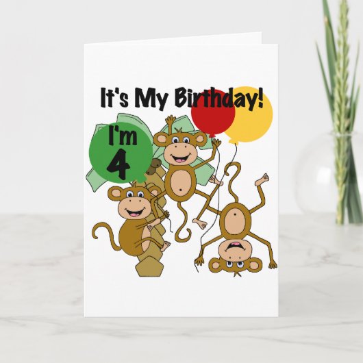 Monkey Shine 4e verjaardag Tshirts en geschenken Kaart (Voorkant)