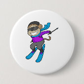 Monkey Skier Ski Ronde Button 7,6 Cm (Voorkant)