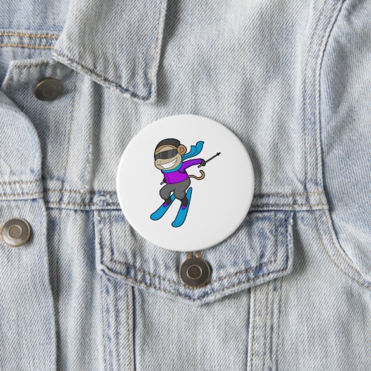 Monkey Skier Ski Ronde Button 7,6 Cm (In situ)