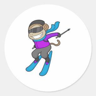 Monkey Skier Ski Ronde Sticker